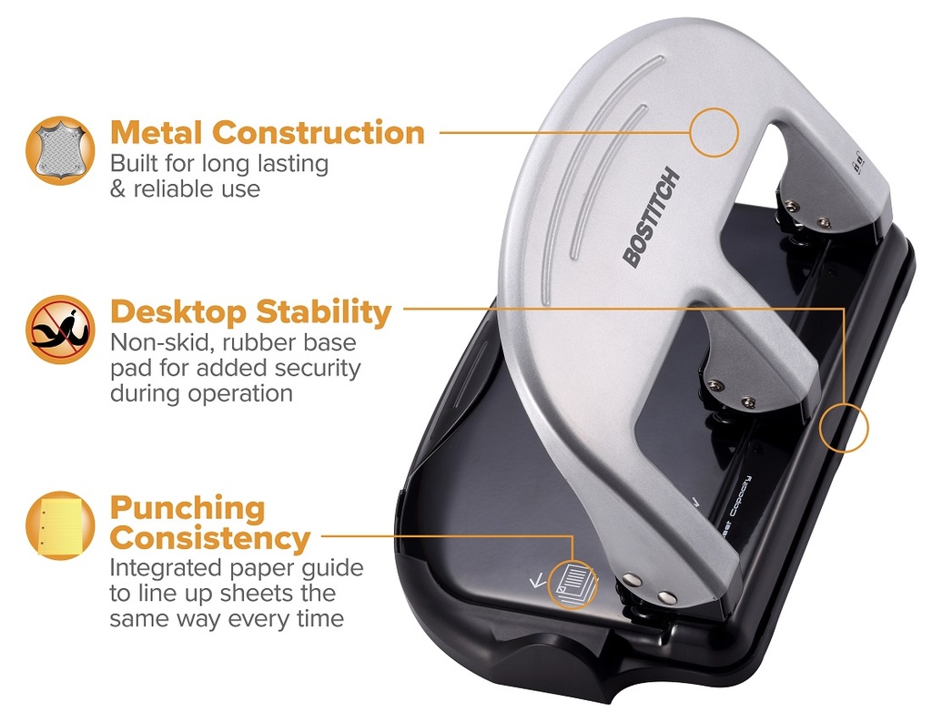 Heavy Duty Bostitch EZ Squeeze Three Hole Punch Teacher Direct